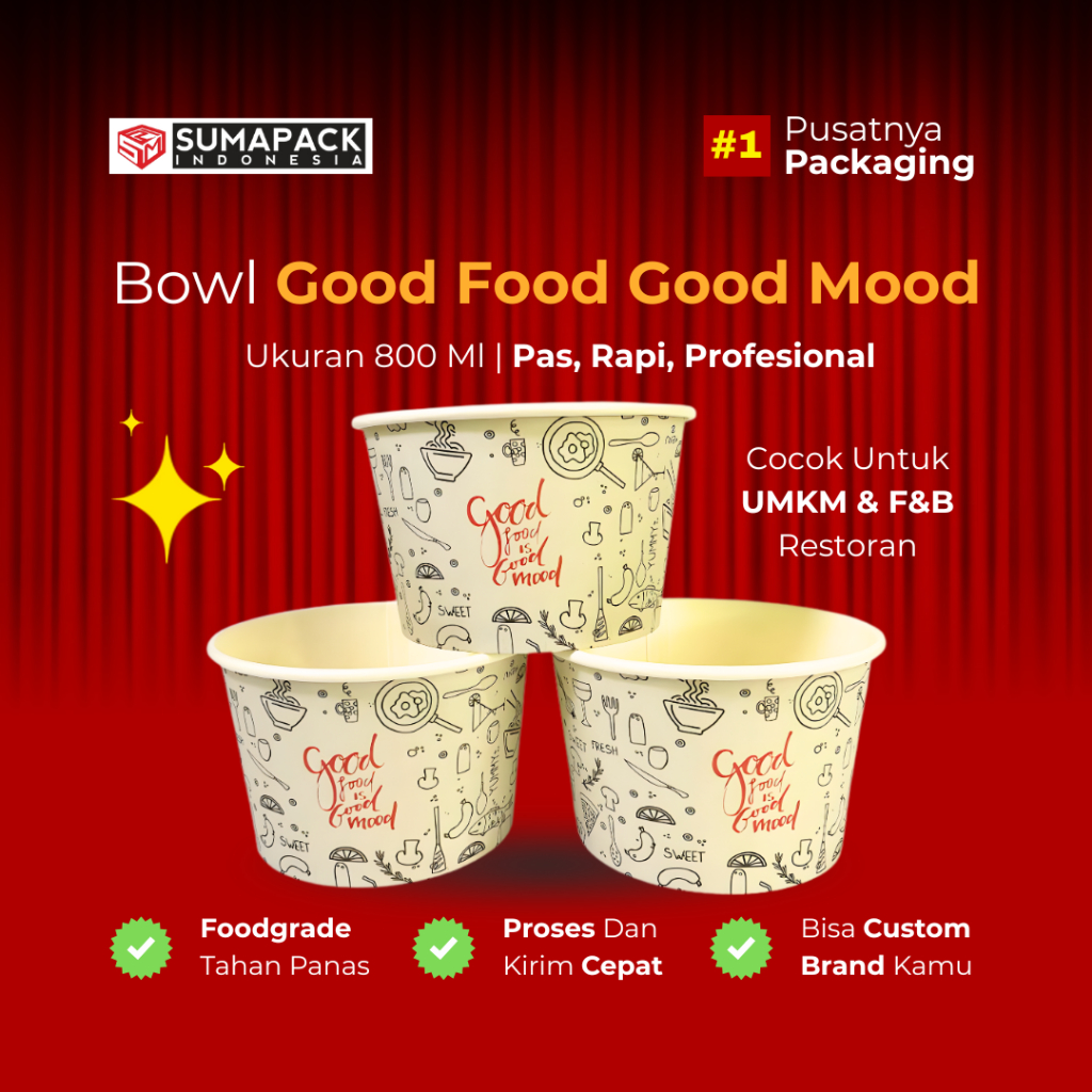 Paper Bowl | Rice Bowl 800ml | Mangkuk Kertas | Motif Ilustrasi