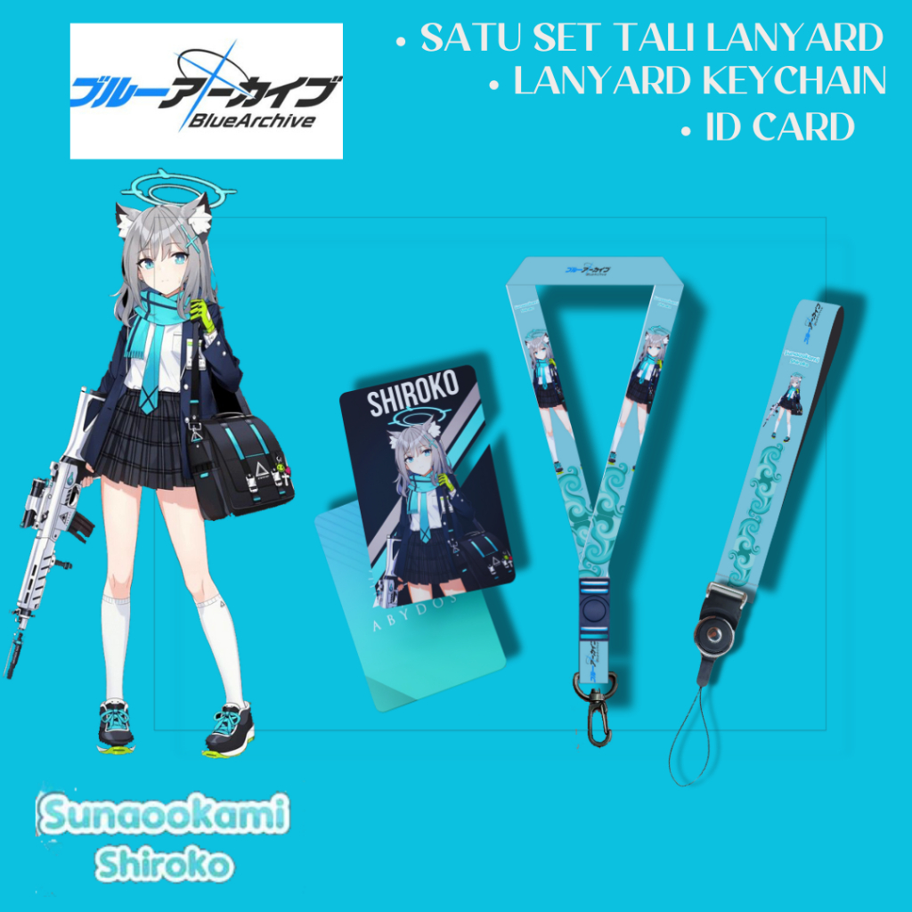 TALI LANYARD/ STRAP/ ID CARD BLUE ARCHIVE SHIROKO Gantungan Kunci Tali ID Card Name Tag