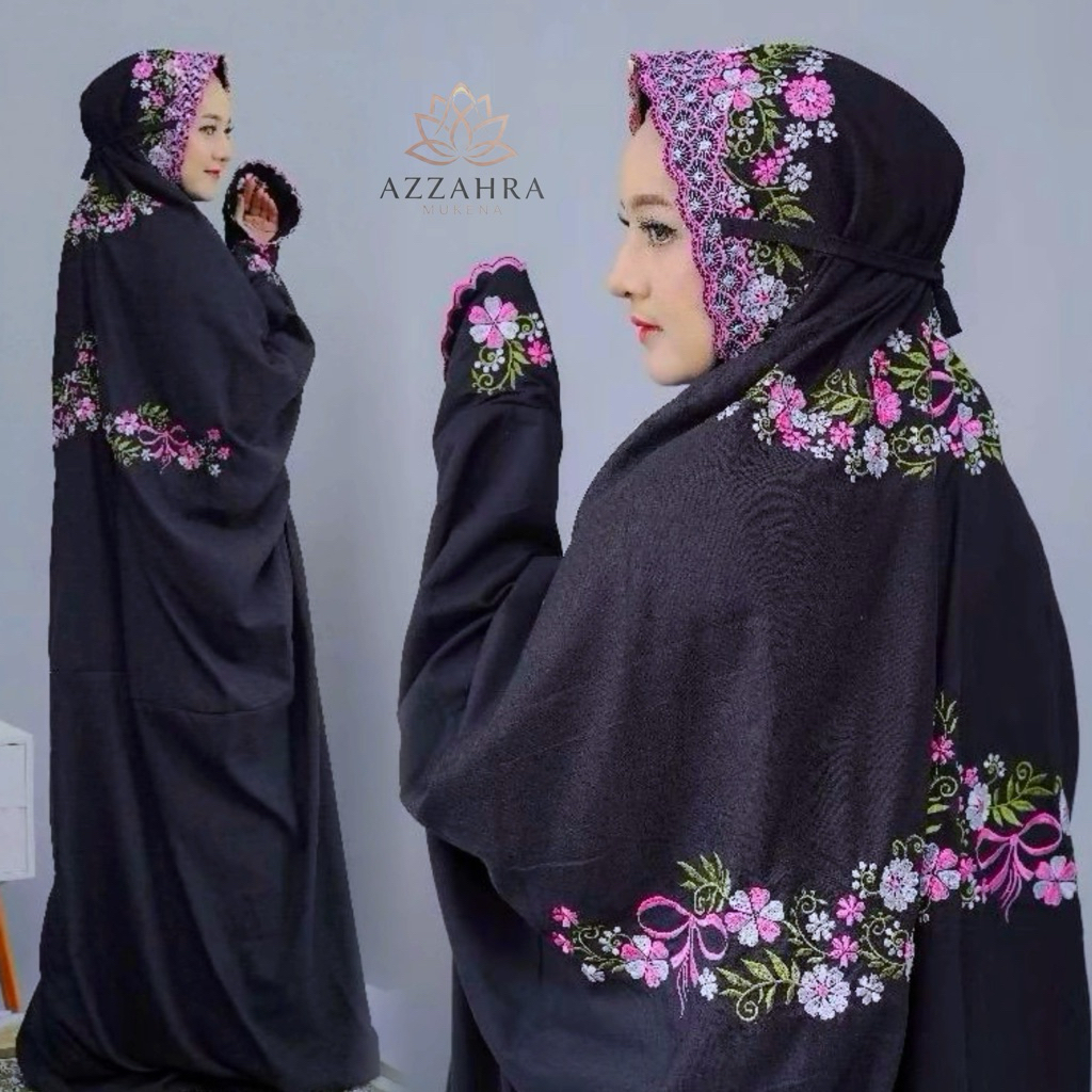 MUKENA TERUSAN PREMIUM BORDIR GOLD Mewah | Katun Polino Hitam sutra Look | MUKENAH LAJURAN Santri De