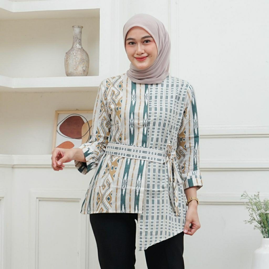Blouse Batik Wanita Lengan Panjang – Atasan Batik Modern Premium Elegan Kekinian Kemeja Kombinasi Mo