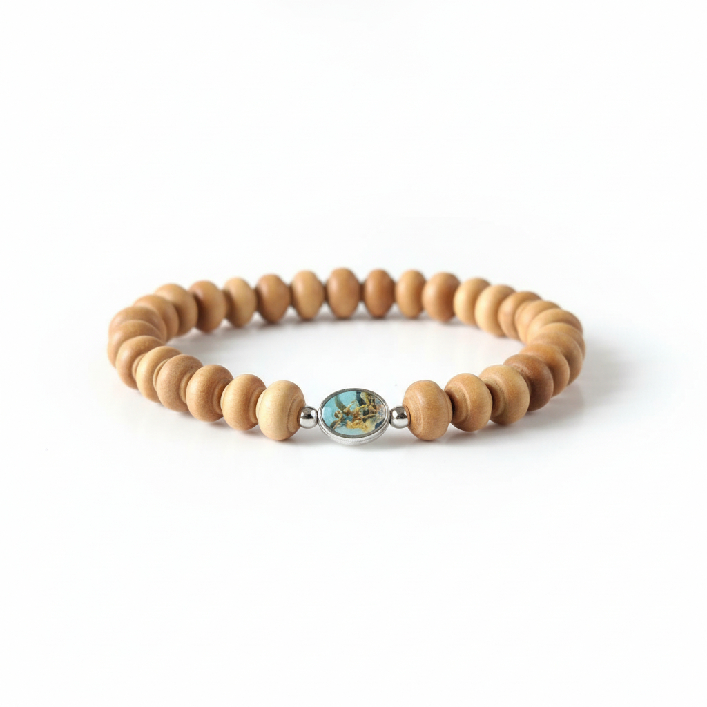 Gelang Kayu Cendana Asli Premium | Charm Malaikat St Michael (Guardian Angel) | Gelang Doa Spiritual