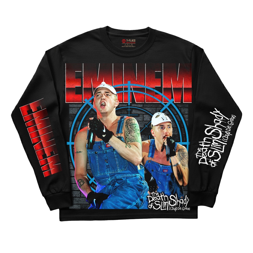 EMINEM THE DEATH OF SLIM SHADY KAOS LENGAN PANJANG BAND LONGSLEEVE TSHIRT OVERSIZE UNISEX HITAM - TF