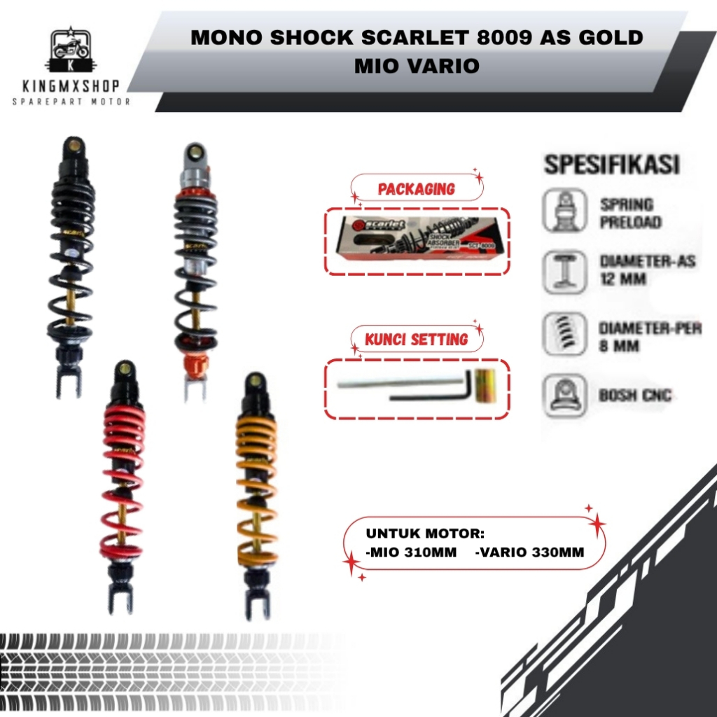 Mono Shock Scarlet Shok Shockbreaker 8009 AS Gold Mio310 Vario330