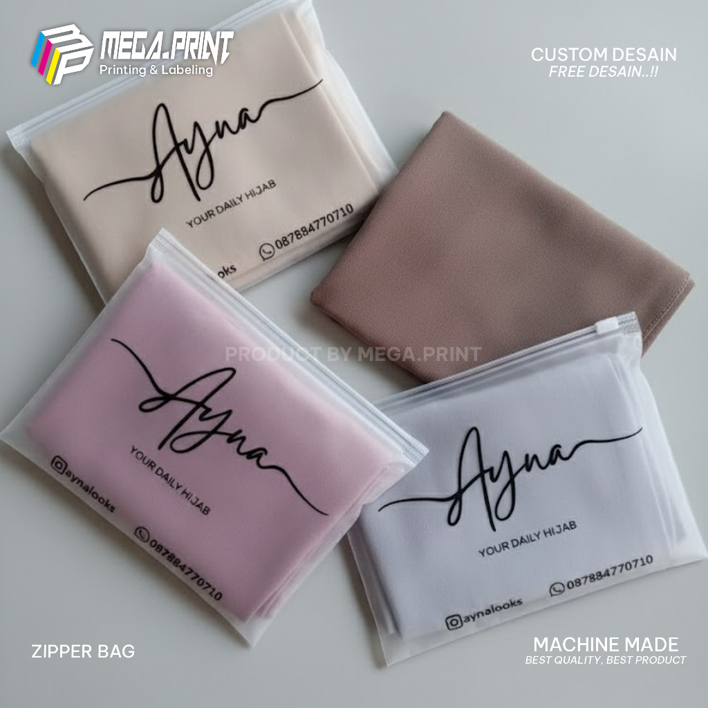 Zipper Lock Custom Zipper Pouch Plastik Hijab Zipper Bag Plastik Packaging Premium ( Free Desain )