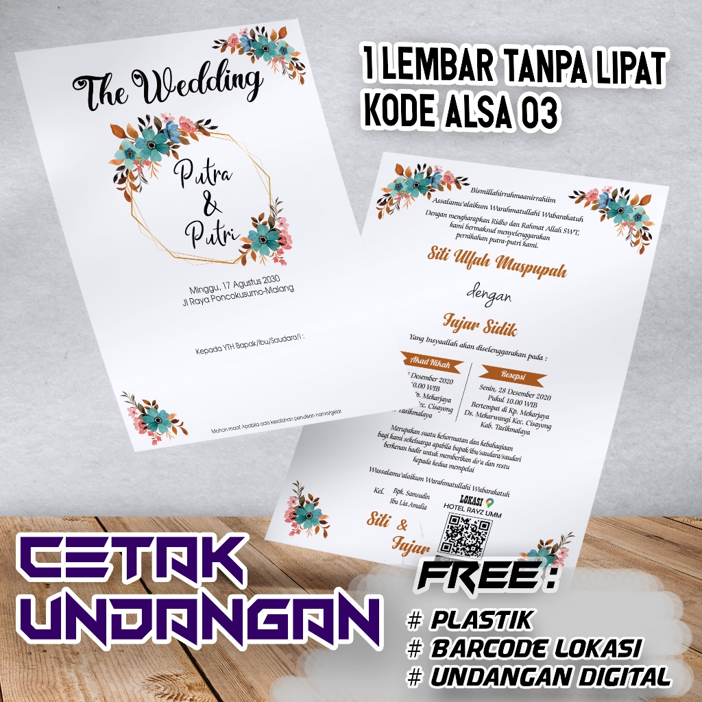 Undangan alsa tanpa lipat undangan custom undangan murah undangan elegan undangan softcover cetak un