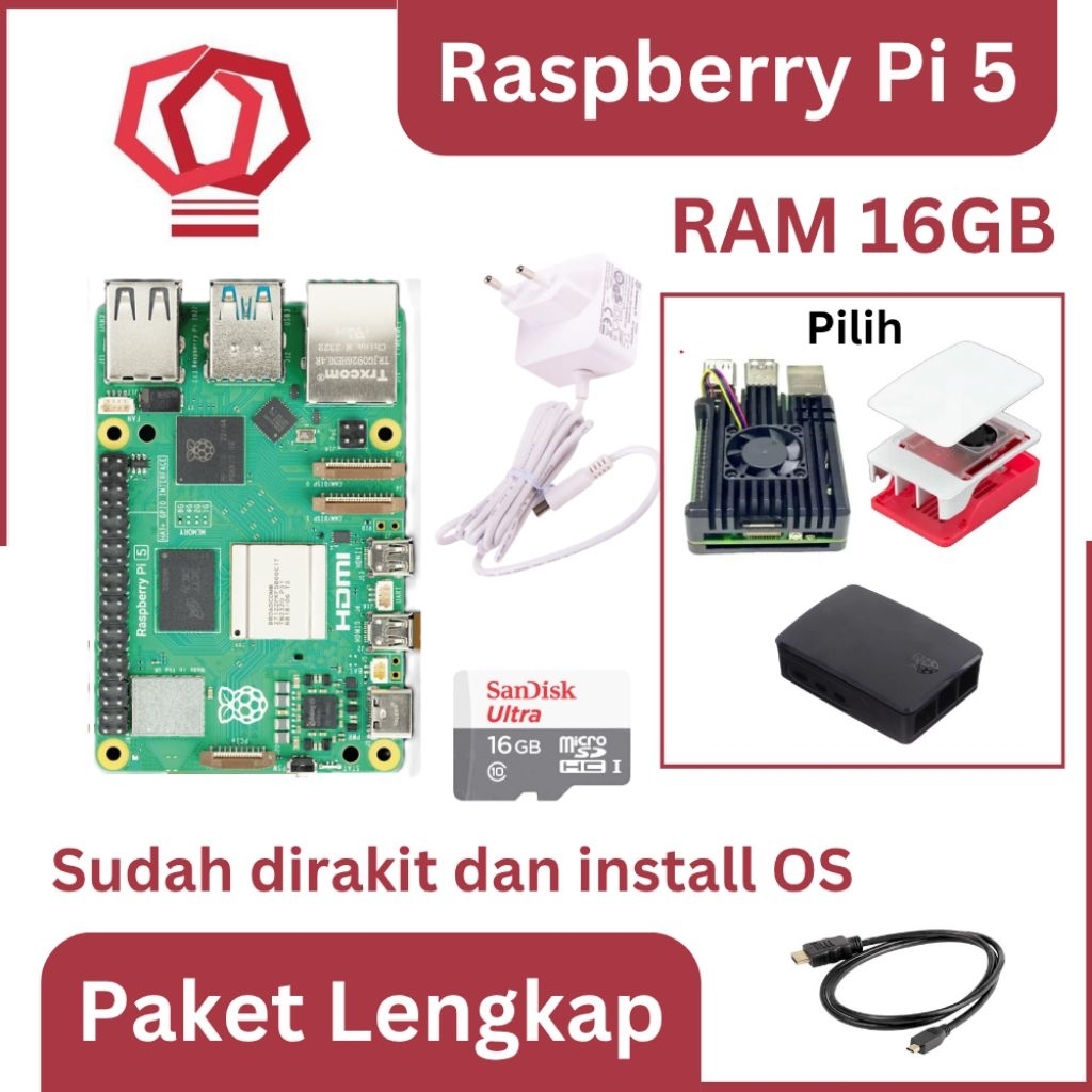 Raspberry Pi 5 16GB Paket Lengkap Siap Pakai UK Pi5 16 GB