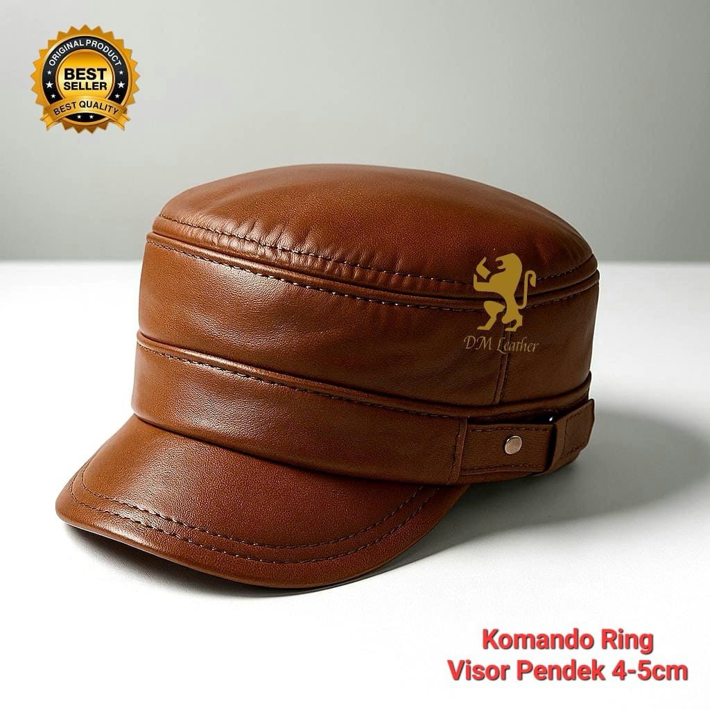 Topi komando Ring Visor pendek kulit asli