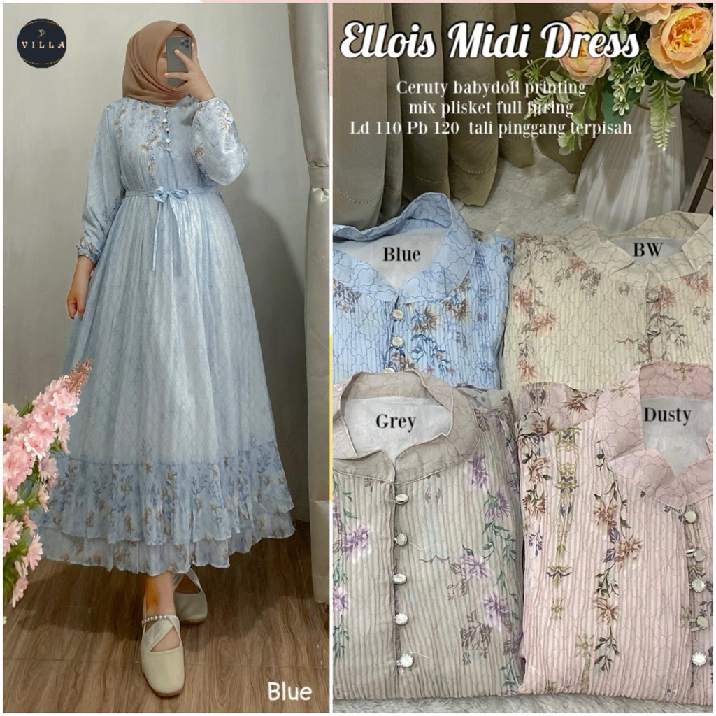elois Dress gamis plisket terbaru ivana dress midi ceruty pisket halus original