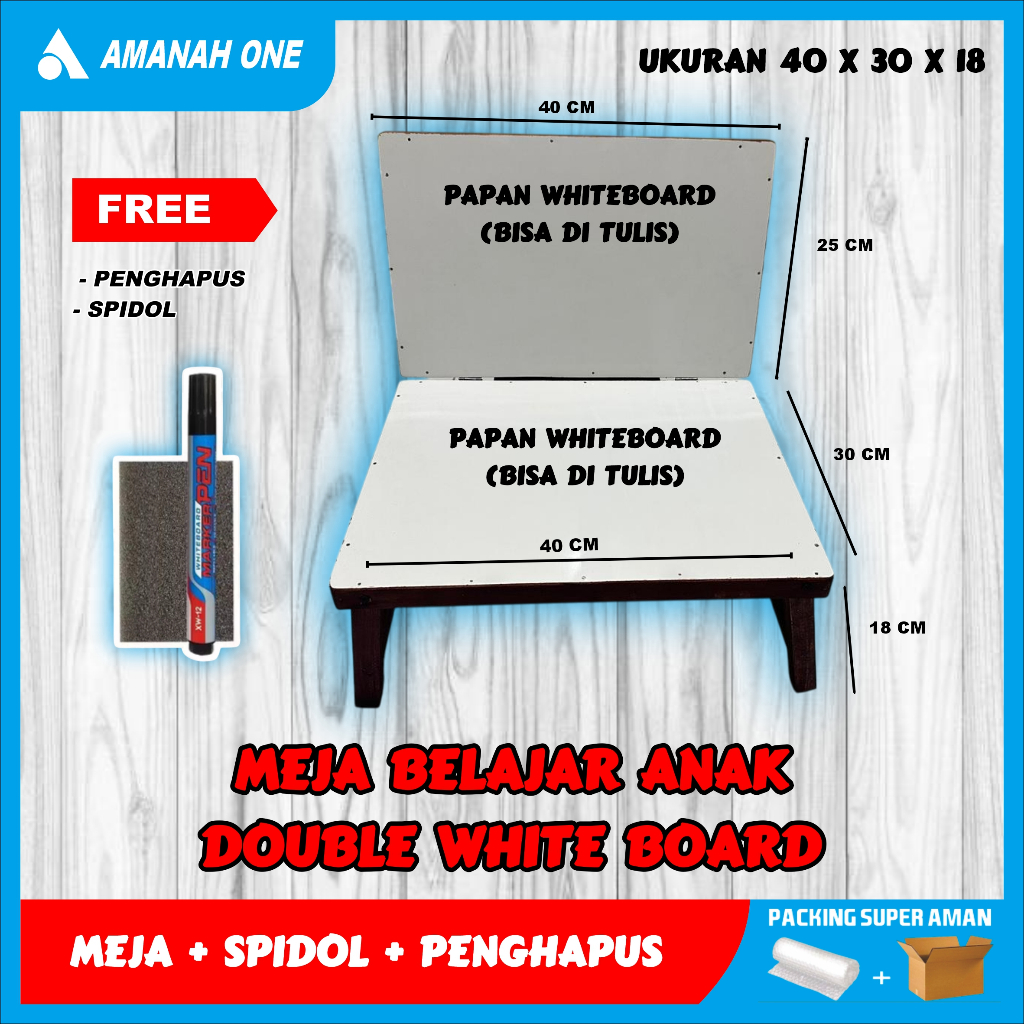 MEJA BELAJAR LIPAT DOUBLE WHITEBOARD - BAHAN KOKOH