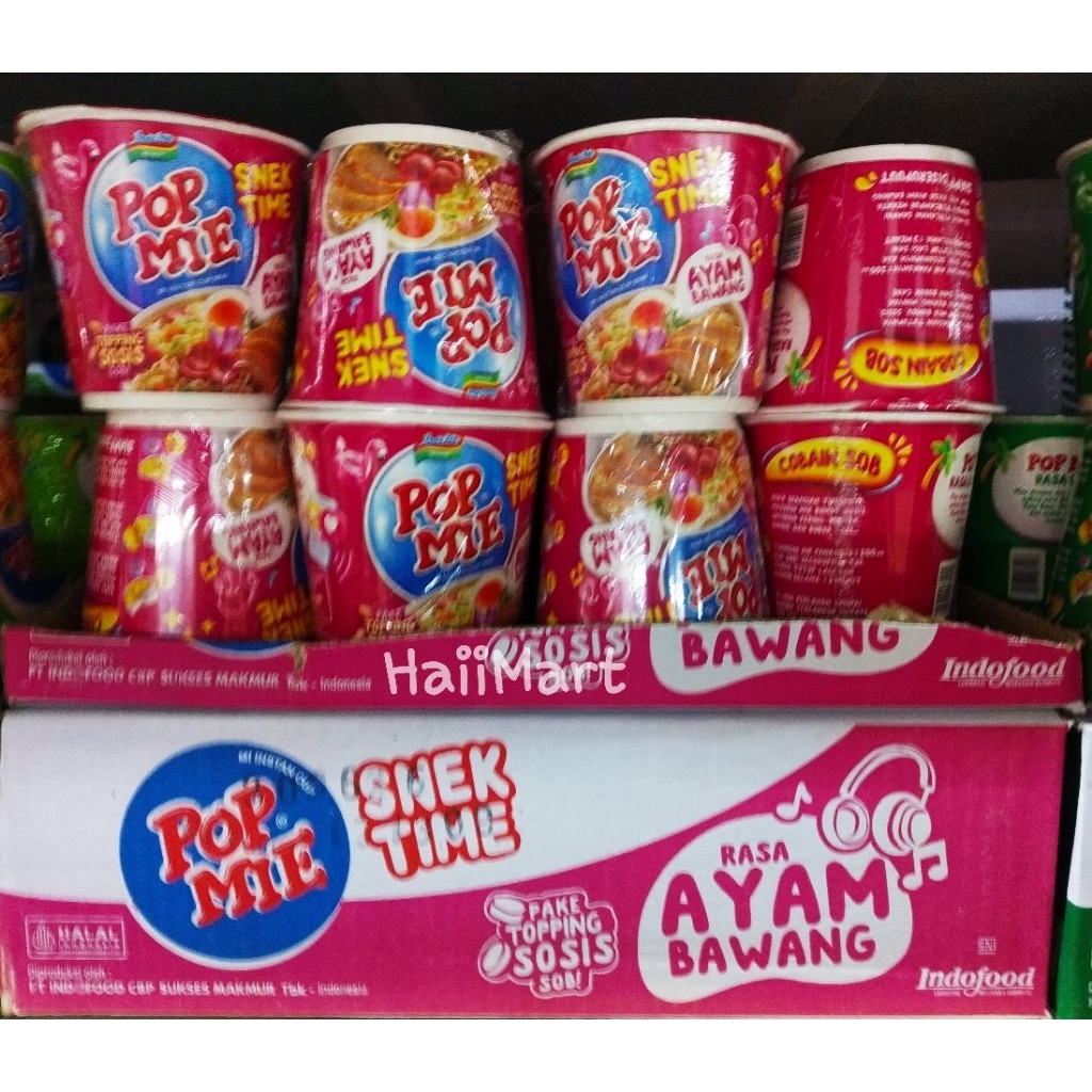 Pop Mie Mini Goreng, Baso Sapi, Ayam Bawang, Soto 1 Dus ll Pop Mie Snack Time 1 Dus Isi 12 Pcs