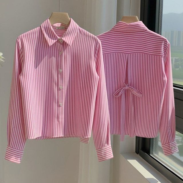 Atasan Kemeja Salur Anak Perempuan remaja tanggung usia 8-14 tahun fashion ootd anal outfit kece