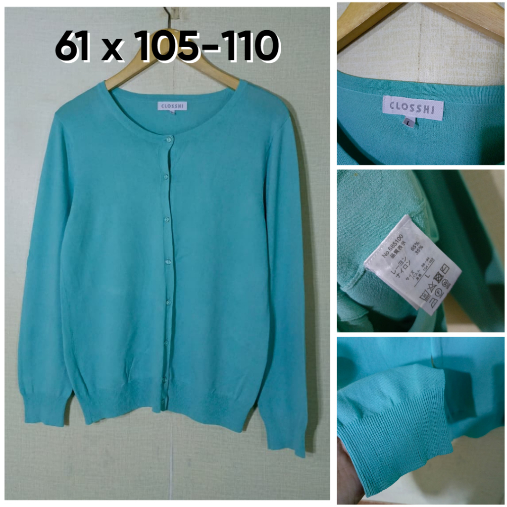 Cardigan CLOSSHI Hijau Tosca O Neck Size L Wanita Knit OB878