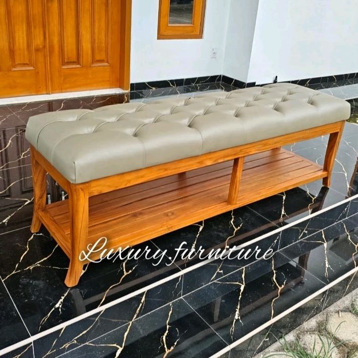 SOFA BENCH KAYU JATI UKURAN 160*45 (BISA CUSTOM UKURAN, WARNA FINISHING DAN BAHAN JOK)