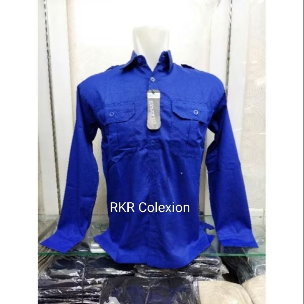 Kemeja PDL PDH Polos Warna Biru BCA / Kemeja Kantor Seragaman Pabrik Lengan panjang