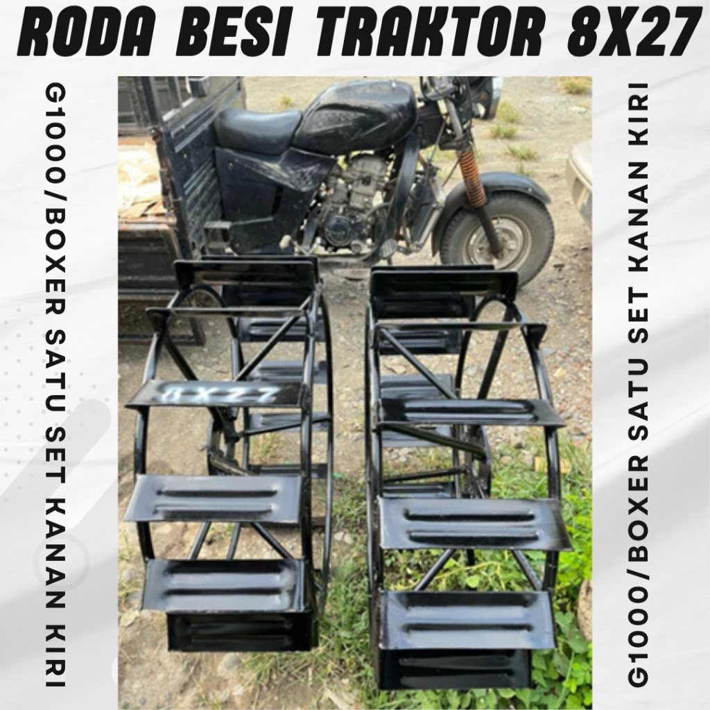 Roda Besi Traktor 8x27 G1000 G1000Boxer Satu Set Kanan Kiri