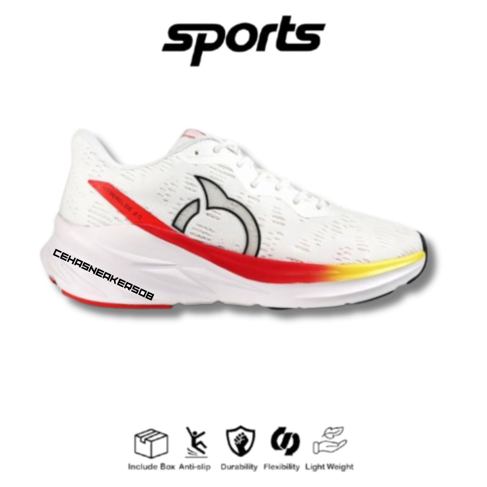 Sepatu Lari Ortuseight Hyperglide 2.0 White Red | Sneakers Running Pria Wanita Premium