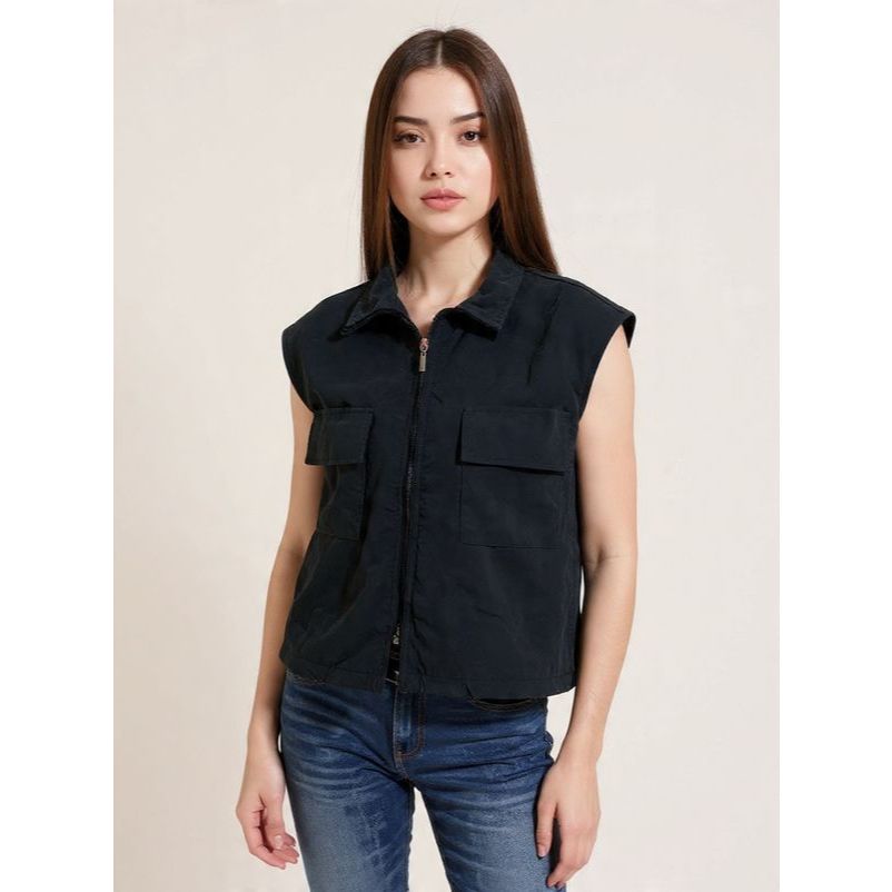 Jaket rompi hitam parasut polos