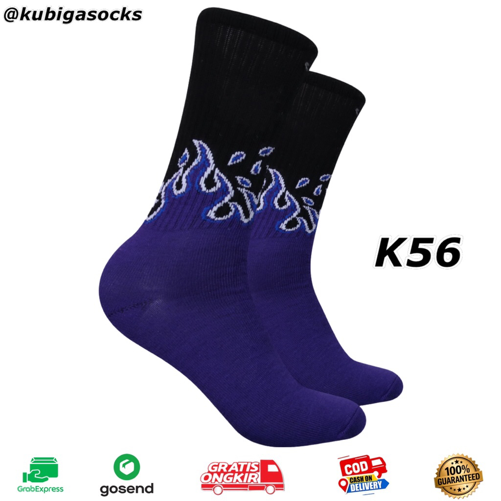 Kaos Kaki Oldschool Motif Api Ungu Hitam - Kubigasocks - K56