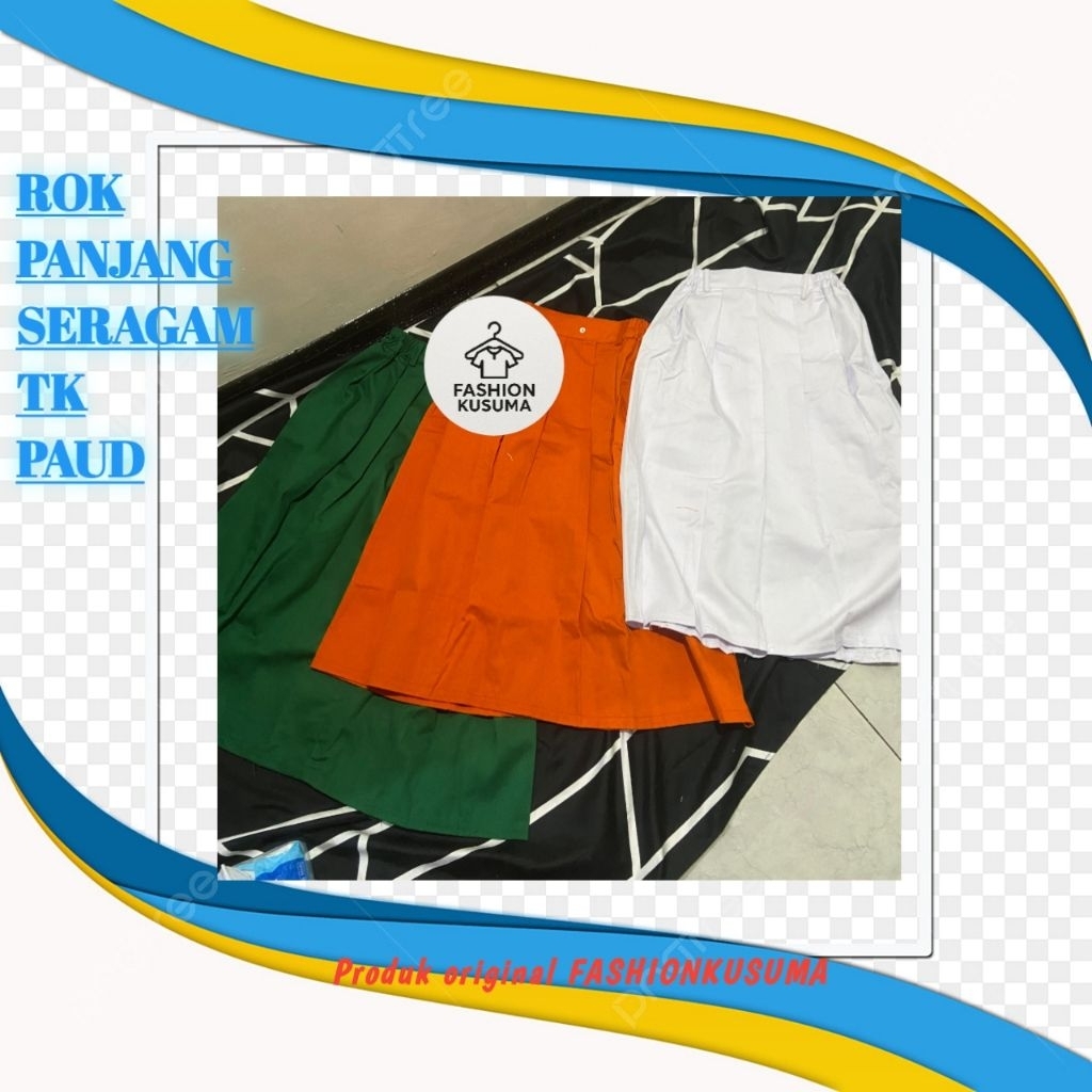 Rok panjang sekolah TK warna HIJAU ORANGE PUTIH anak TK PAUD