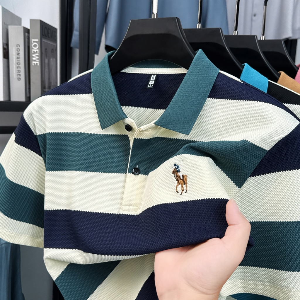 POLO kaos cowok kaos kerah pria hem pria lengan pendek kaos polo garis Kaos Pria