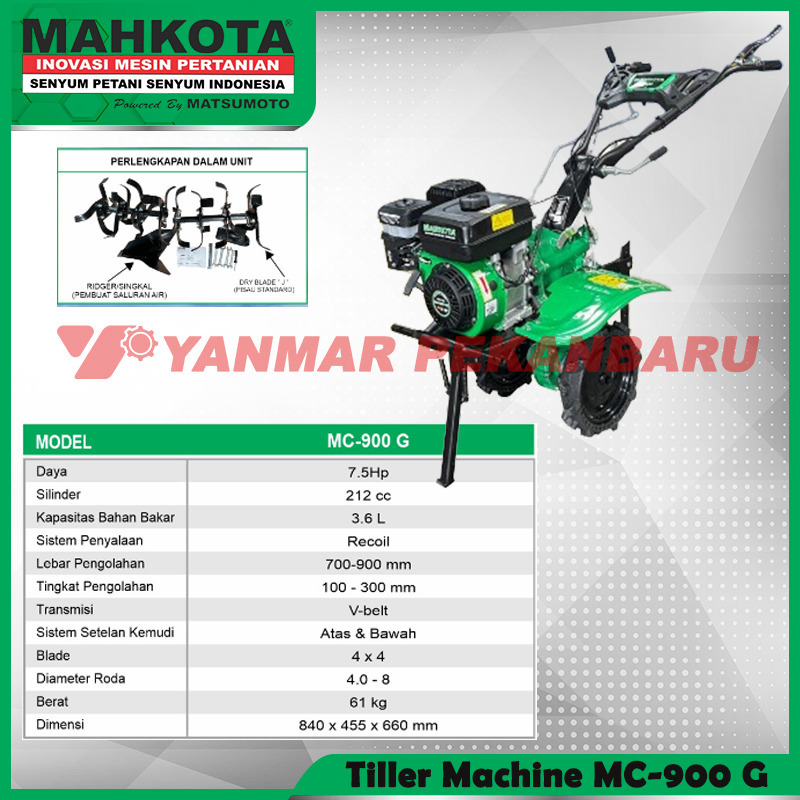 Mini Tiller Mahkota MC 900-G + MGX 220 C/w Ridger
