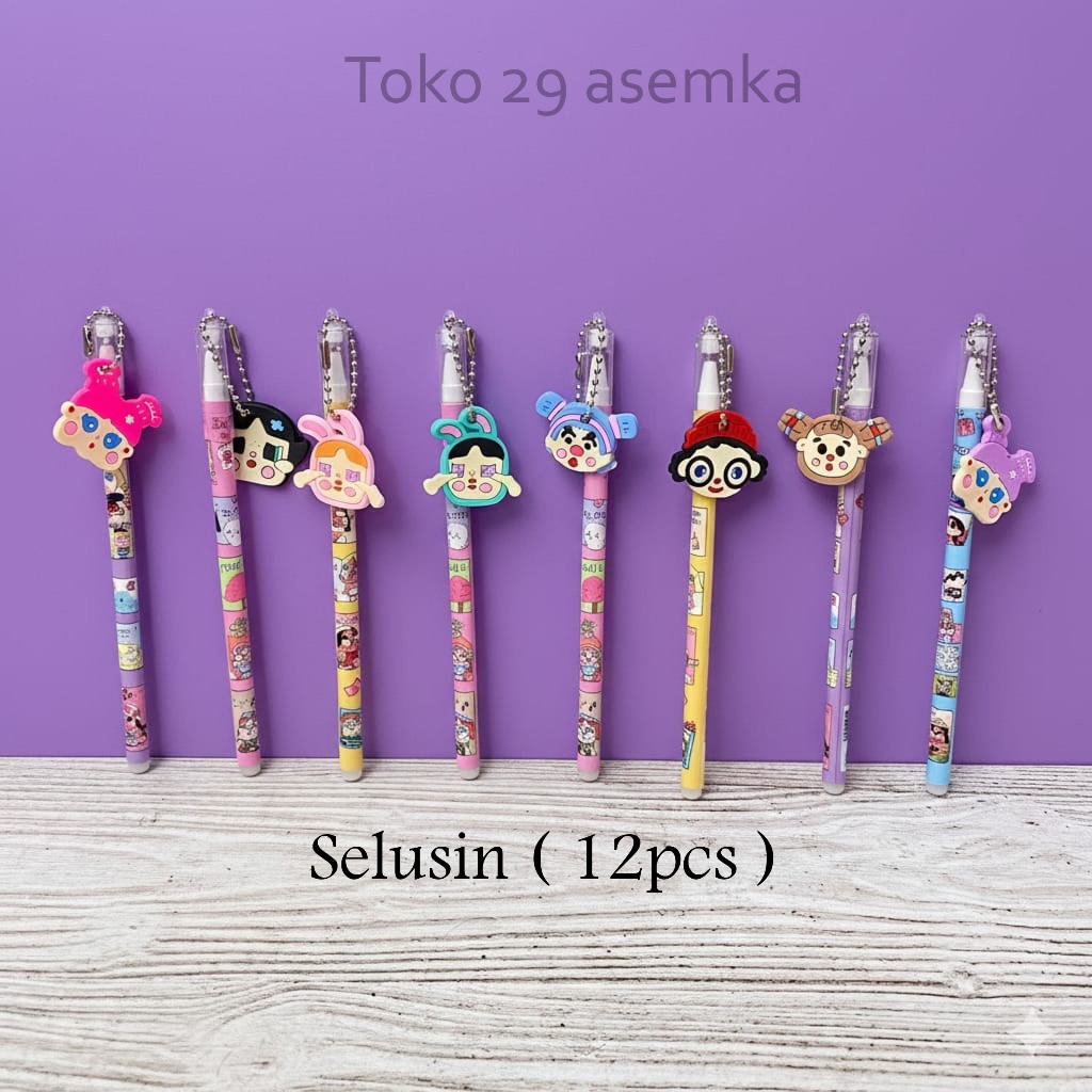 12 PCS SELUSIN PULPEN GANTUNGAN KARET POWER PUFF GIRLS PG-2110 BOLPEN ATK ANAK SEKOLAH GROSIR COD