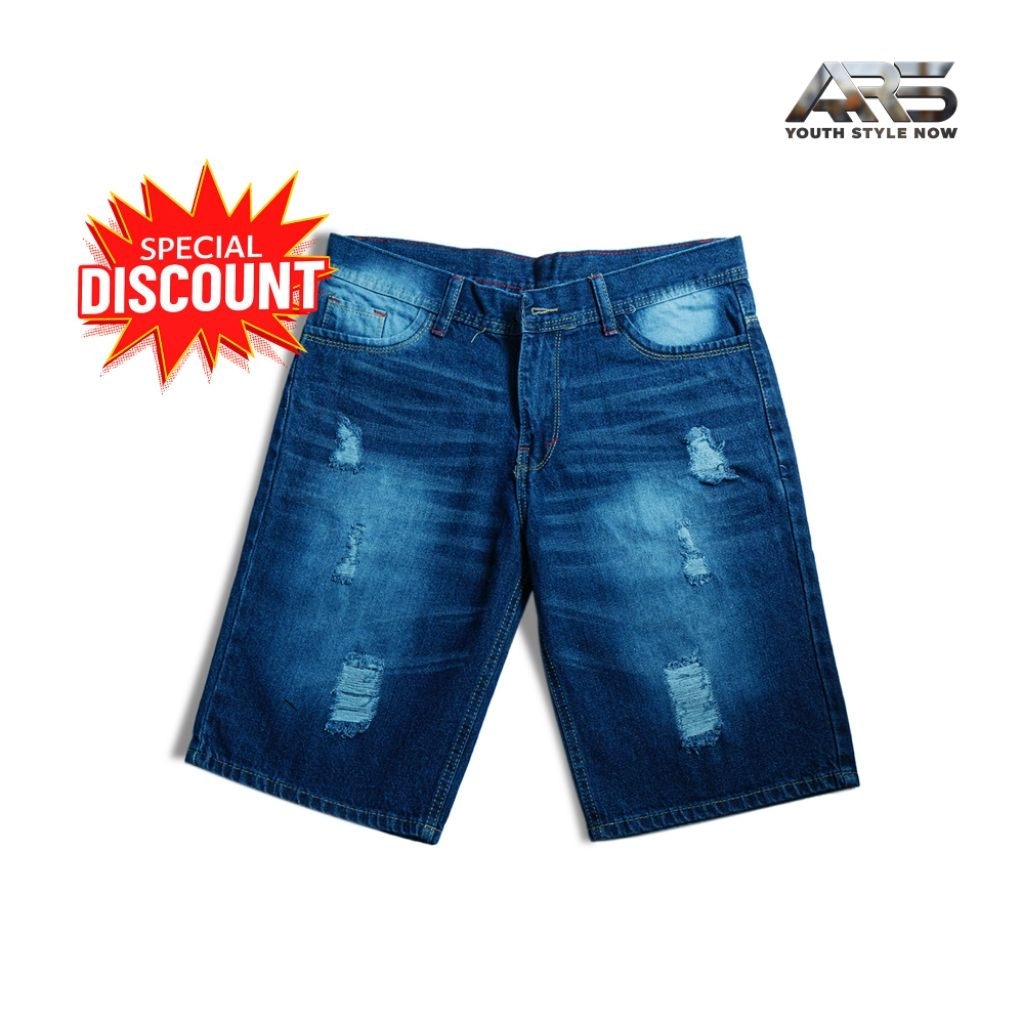 celana jeans pendek motif ripped pria standar celana pria denim kasual korean style