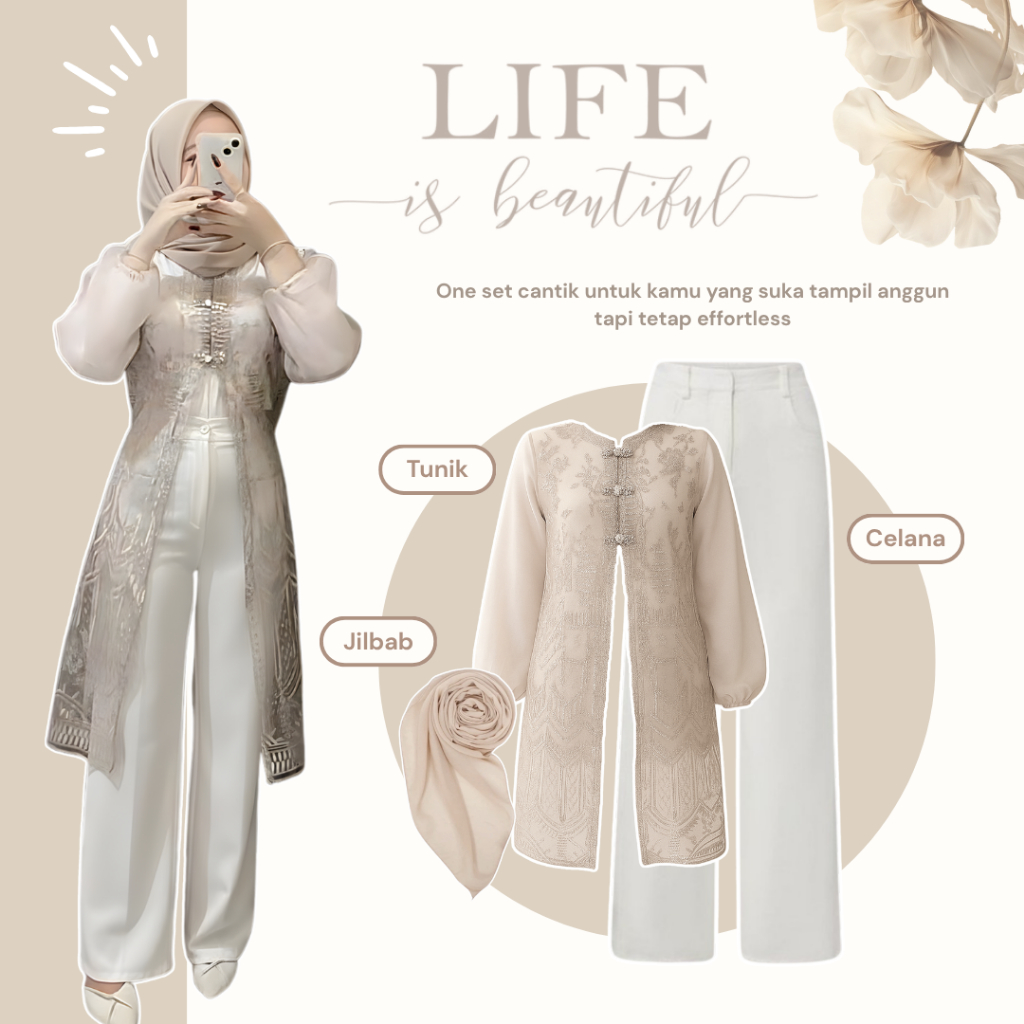 Outfit Kondangan Kekinian [ Celana + Outer Brukat + Jilbab Bella Square ] Setelan Wanita - IS168N