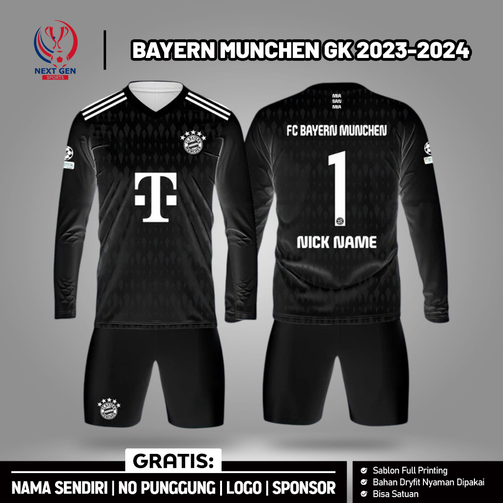Jersey Bola Panjang Bayern Munchen Kiper 2023 - 2024 [Gratis Nama dan Nomor Pungung]