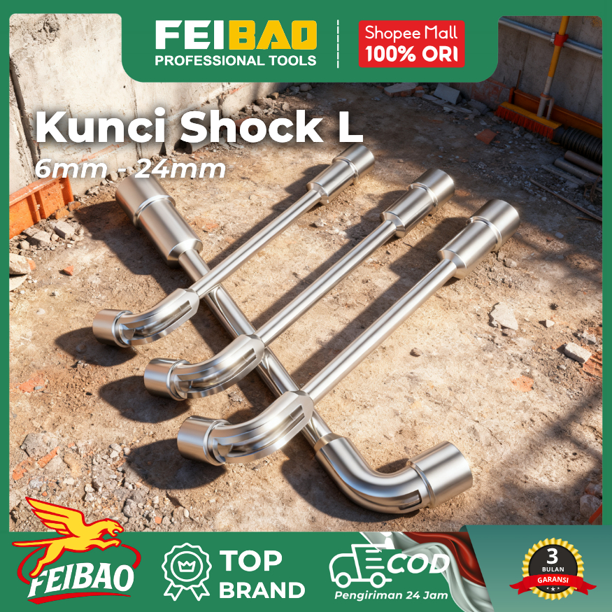 FEIBAO Kunci L Sock Uk 6–24mm – Kunci Sok Baja Kuat untuk Motor, Mobil, Perbengkelan & Industri