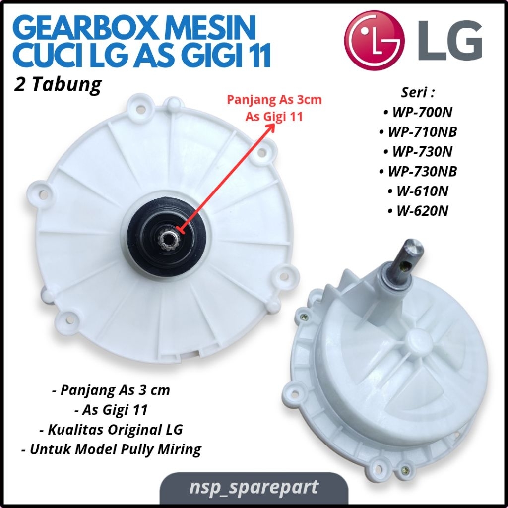 GEARBOX MESIN CUCI LG 2 TABUNG TYPE WP-700N WP-710NB PULLY MIRING