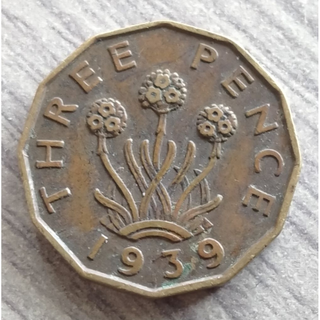 Uang Kuno Koin Inggris 3 Pence 1939 George VI