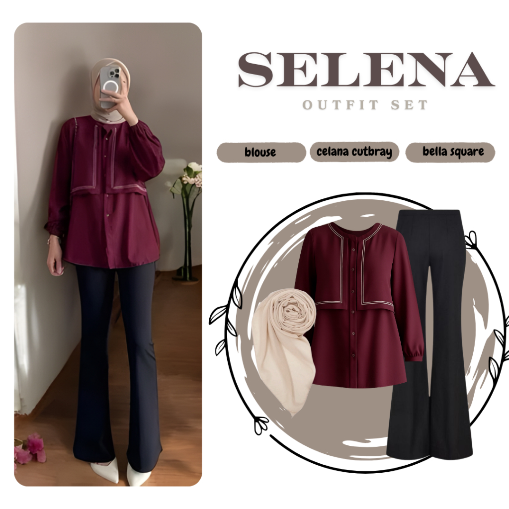 OOTD Hijab Wanita||( triana blouse,celana cutbray,bella square)||Rekomendasi Outfit Remaja stylish||