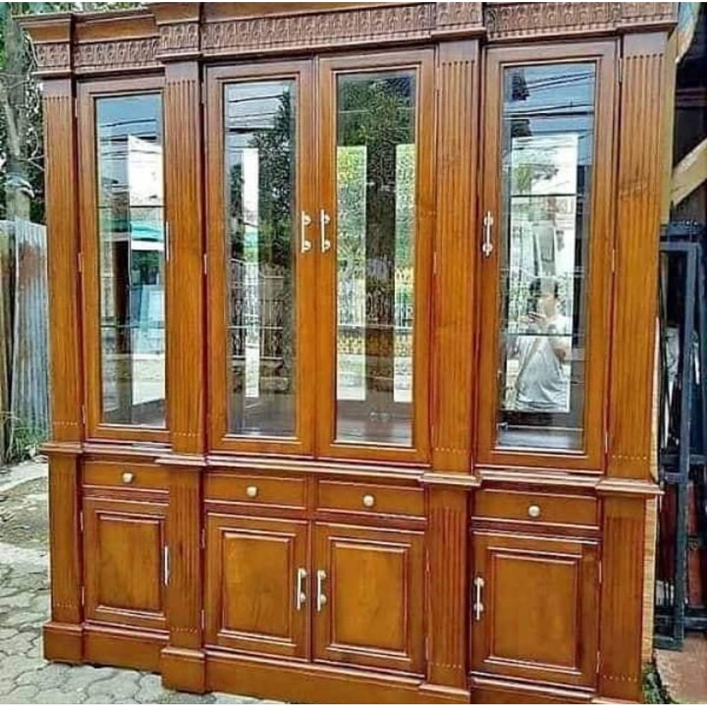 bufet kolibri kayu jati p4/bufet pajangan kayu jati solid/bufet pajangan kolibri jati minimalis