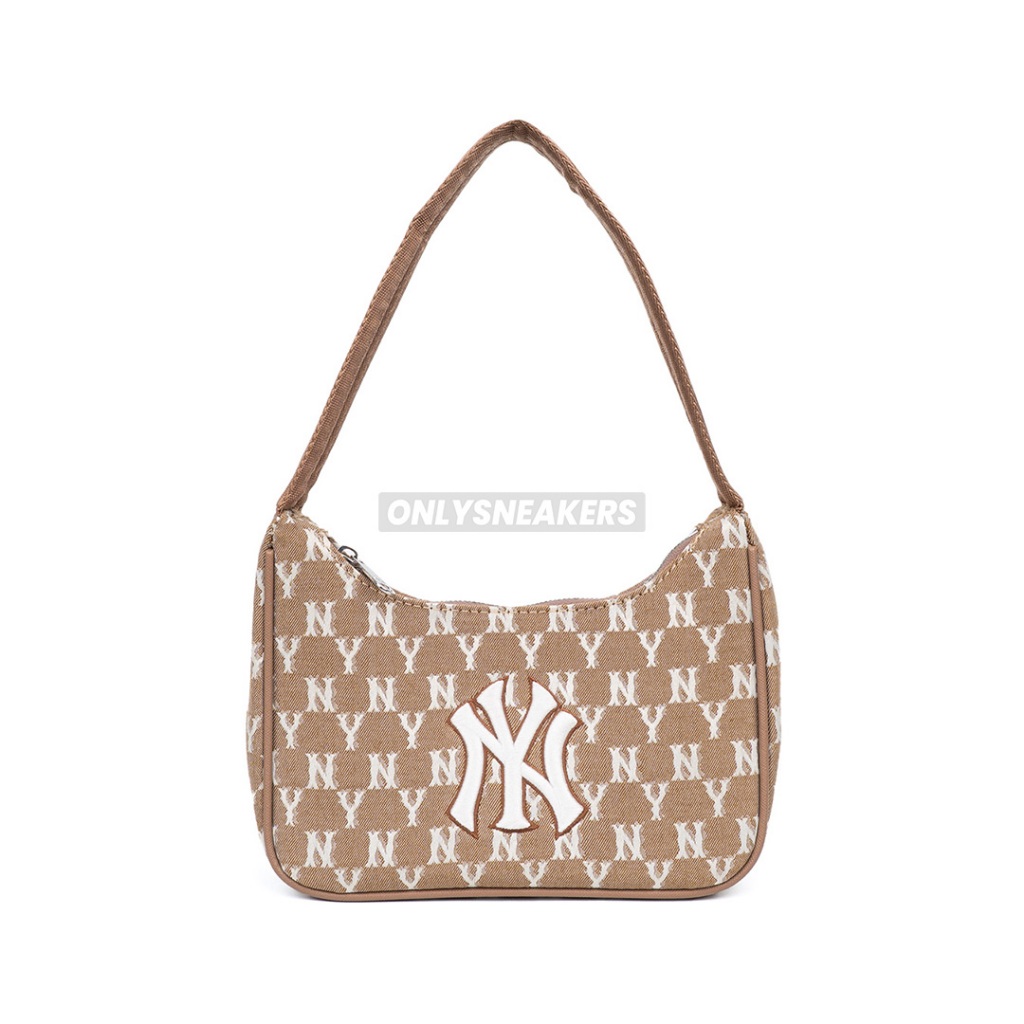 MLB MONOGRAM JACQUARD HOBO BROWN SHOULDER BAG