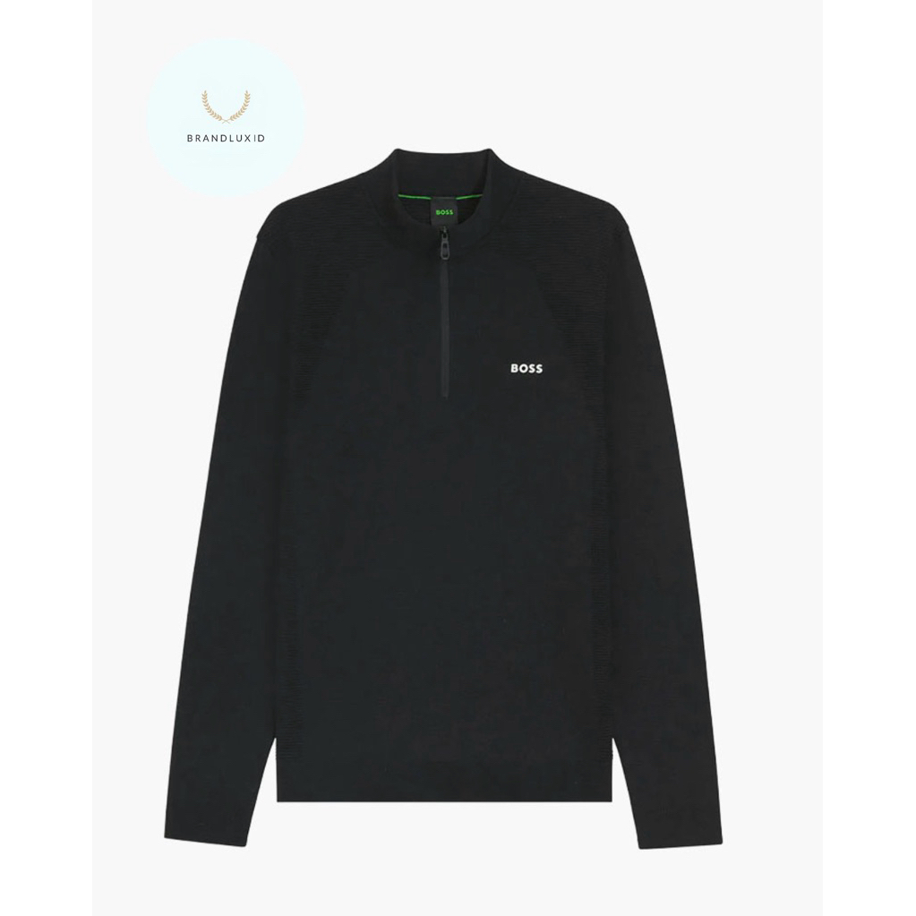 Hugo Boss Men K Momentum-Lite Quarter Zip Sweater in Black Cotton Blend