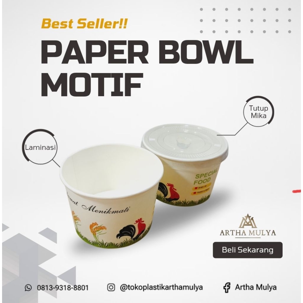Paper Bowl Motif 650ml (25pcs) /mangkok kertas motif 650ml/mangkok kertas motif