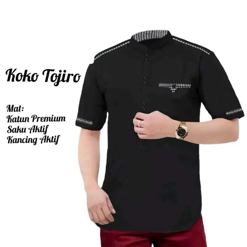 Baju Muslimin Pria KOKO TOJIRO Lengan Pendek Bahan Katun Madinah