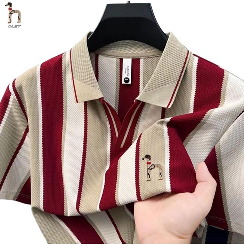 Olet Polo Shirt Pria original kaos polo garis baju kaos pria bordir Kemeja POLO bergaris vertikal ka