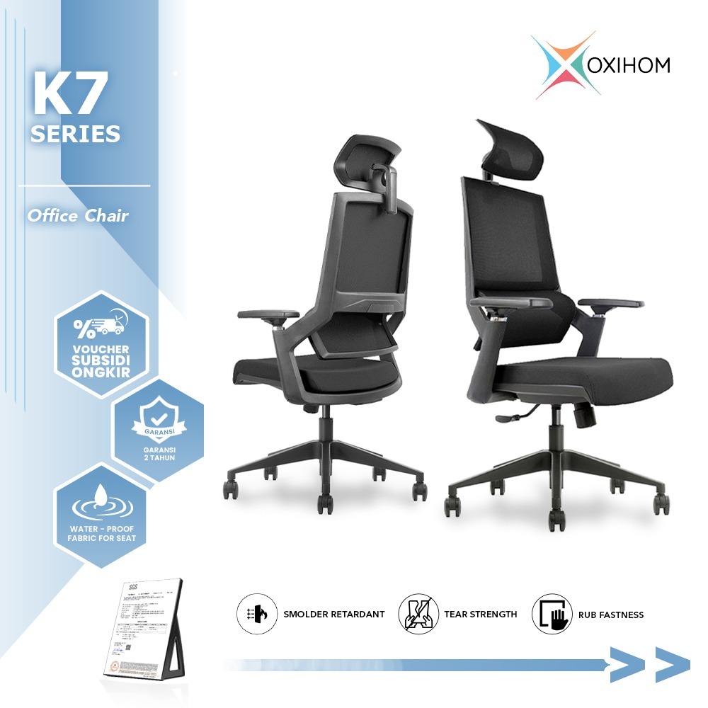 Oxihom FK7 Kursi Kantor Gaming Ergonomis Jaring Hidrolik Hitam & Abu-abu