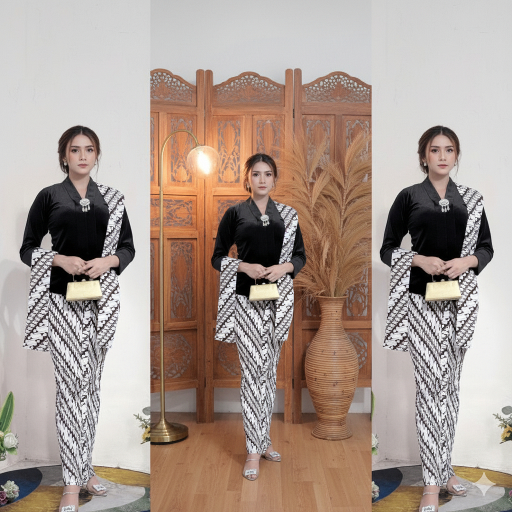 Selendang Set Plisket Wiron Batik Coffe Sogan/Rok Wiron Plisket+Selendang Wanita