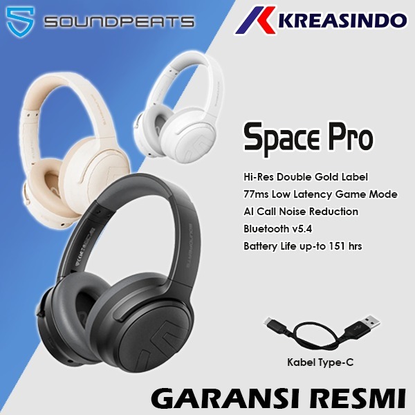 Headphone  SoundPEATS Space Pro Hybrid ANC Wireless Over-Ear Garansi Resmi