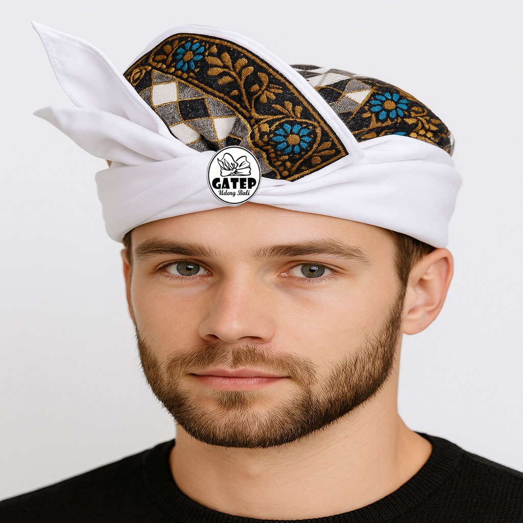 Udeng Ikat Kepala Bali Putih Polos Motif Kotak Catur Poleng Lis Tameng Setengah Jadi / Ikat Kepala P
