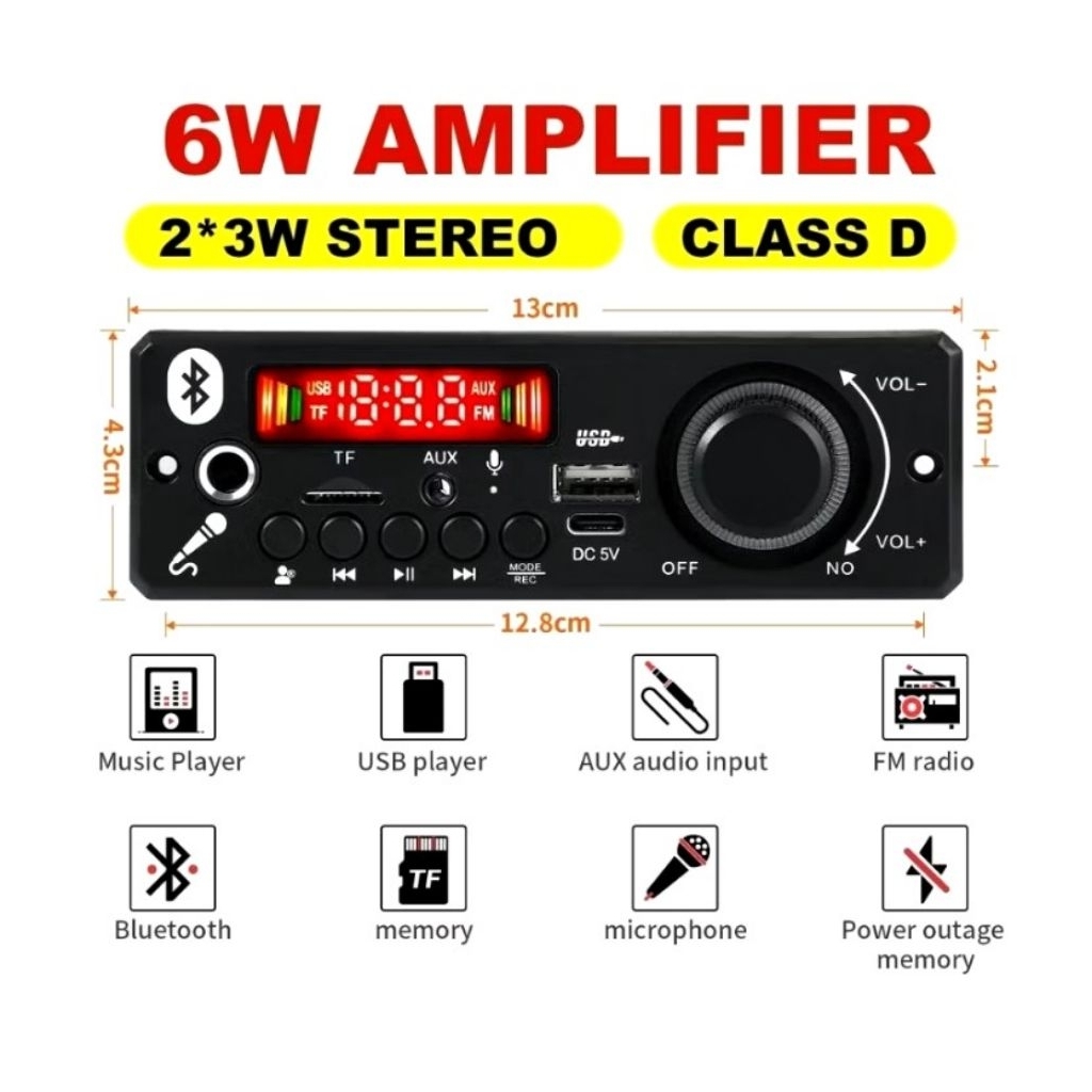 0Module MP3 Bluetooth 5.0 Amplifier 6 Watt MP3 Player