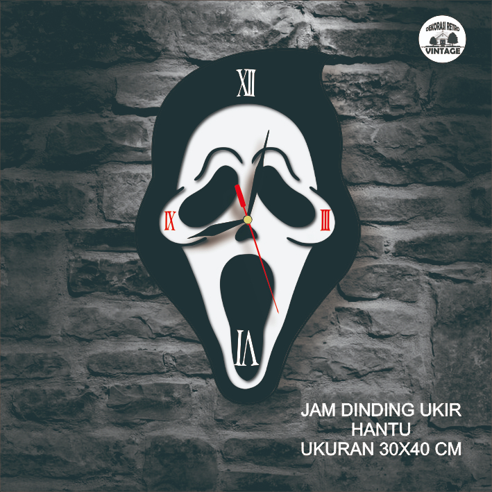 JAM DINDING UKIR HANTU HALLOWEEN / JAM DINDING UKIR HANTU / DEKORASI RUMAH DAN KAMAR DRV37
