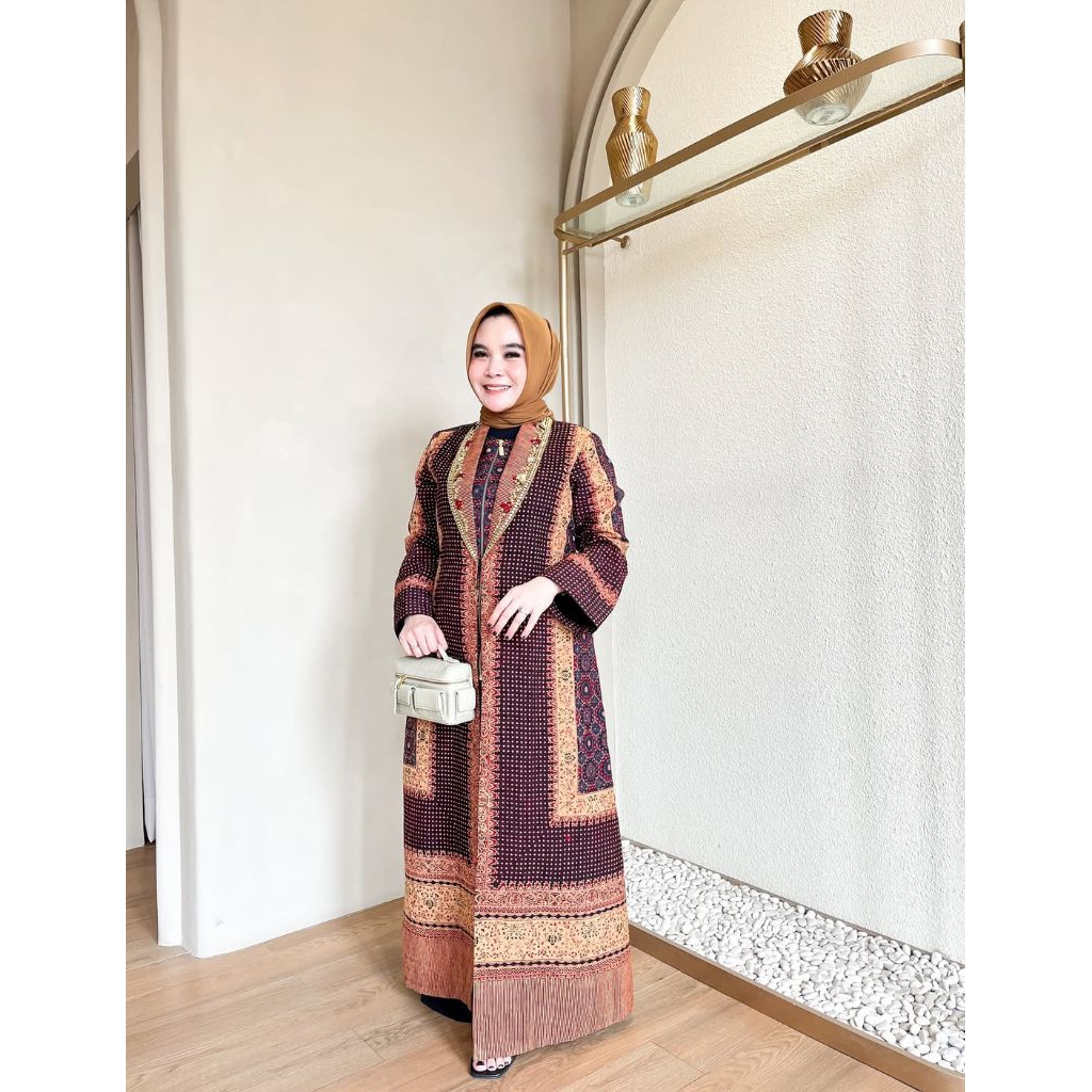 Abaya katun premium| Tiza Abaya Katun Batik Payet