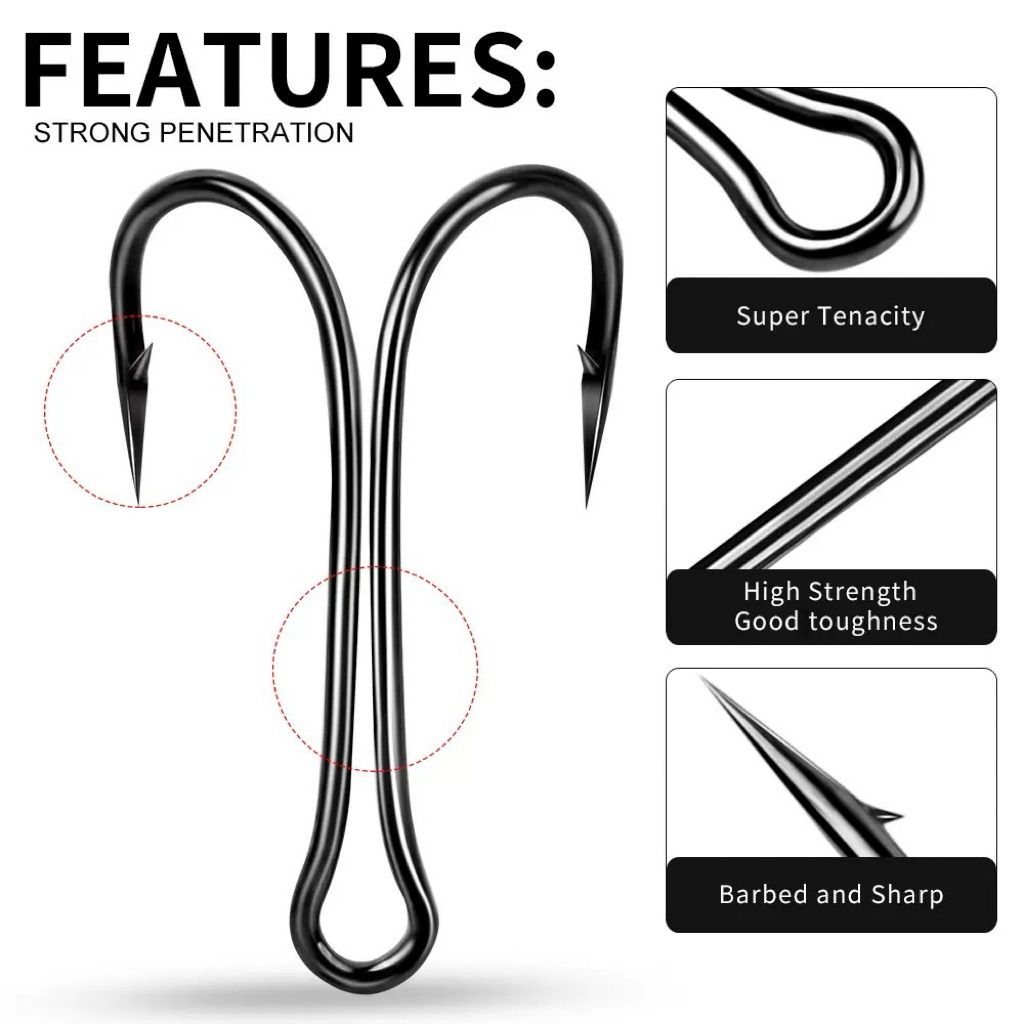 100PCS Kail High Carbon Steel Fishing Hook Double Hook Soft Frog Hook 60° dan 90°