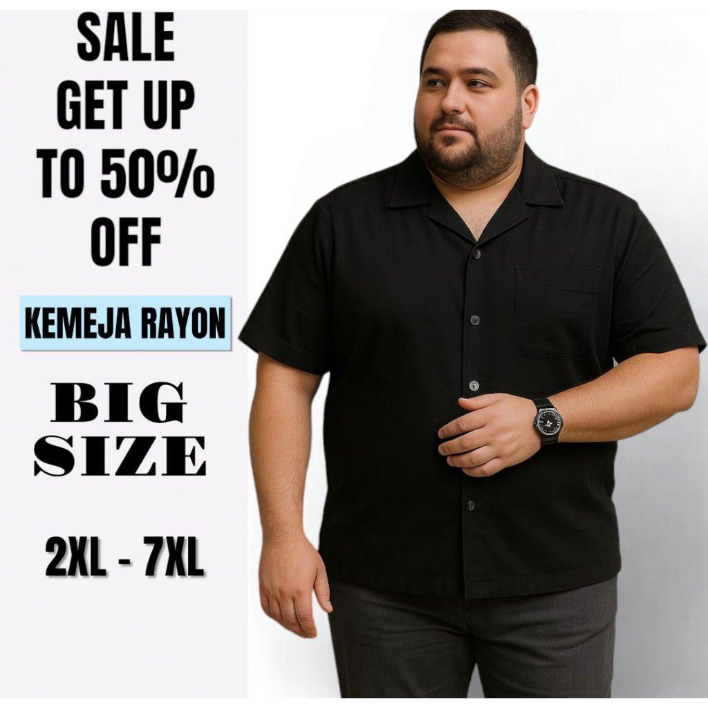 Kemeja Hawai Pria Jumbo Big size Lengan Pendek Polos Katun Rayon Premium