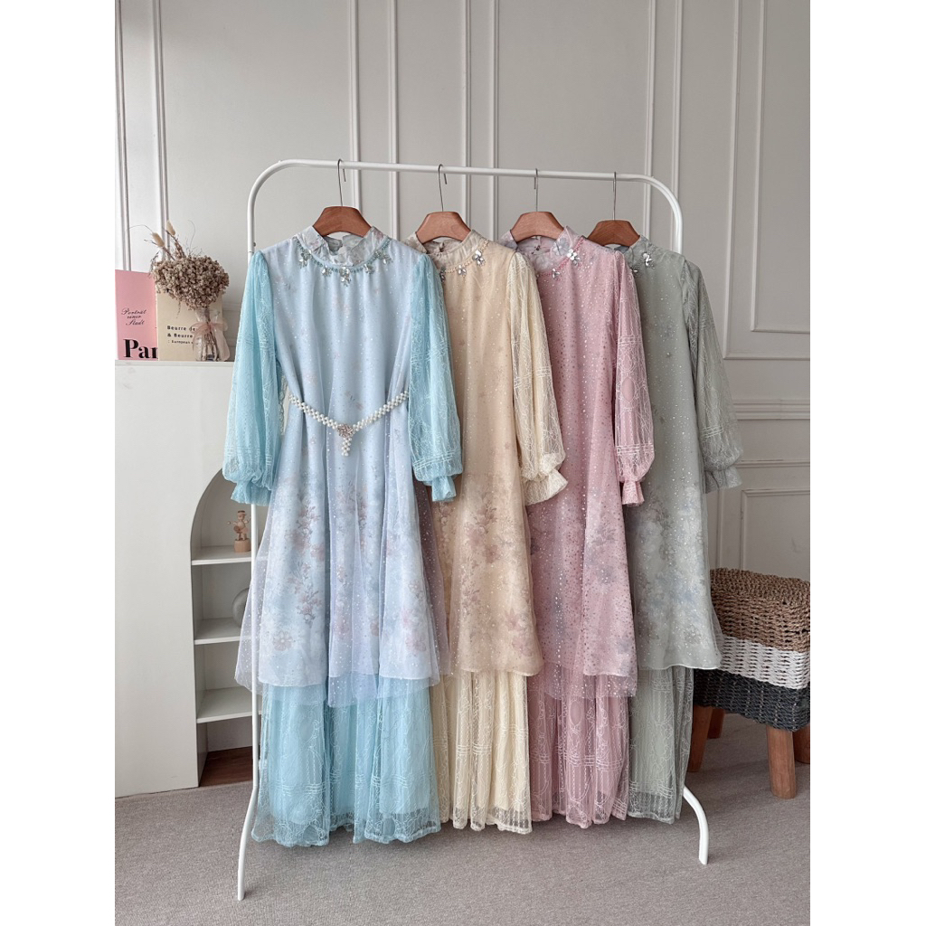 CANDY LADY Ashmila Chantily Tile Maxi / Gamis Wanita Terbaru Dress Pesta Gamis Lebaran Motif Premium