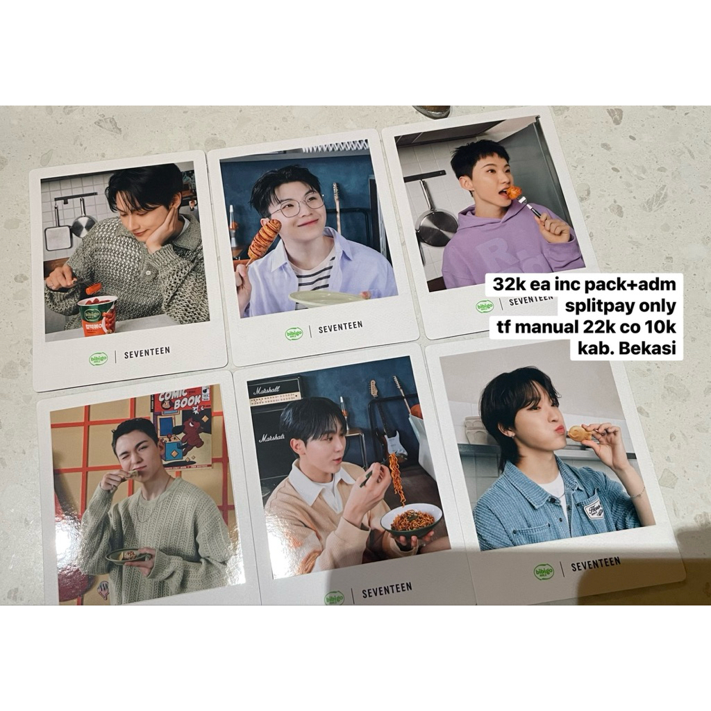 WTS want to sell seventeen svt bibigo postcard photocard polaroid pc jun woozi hoshi vernon seungkwa